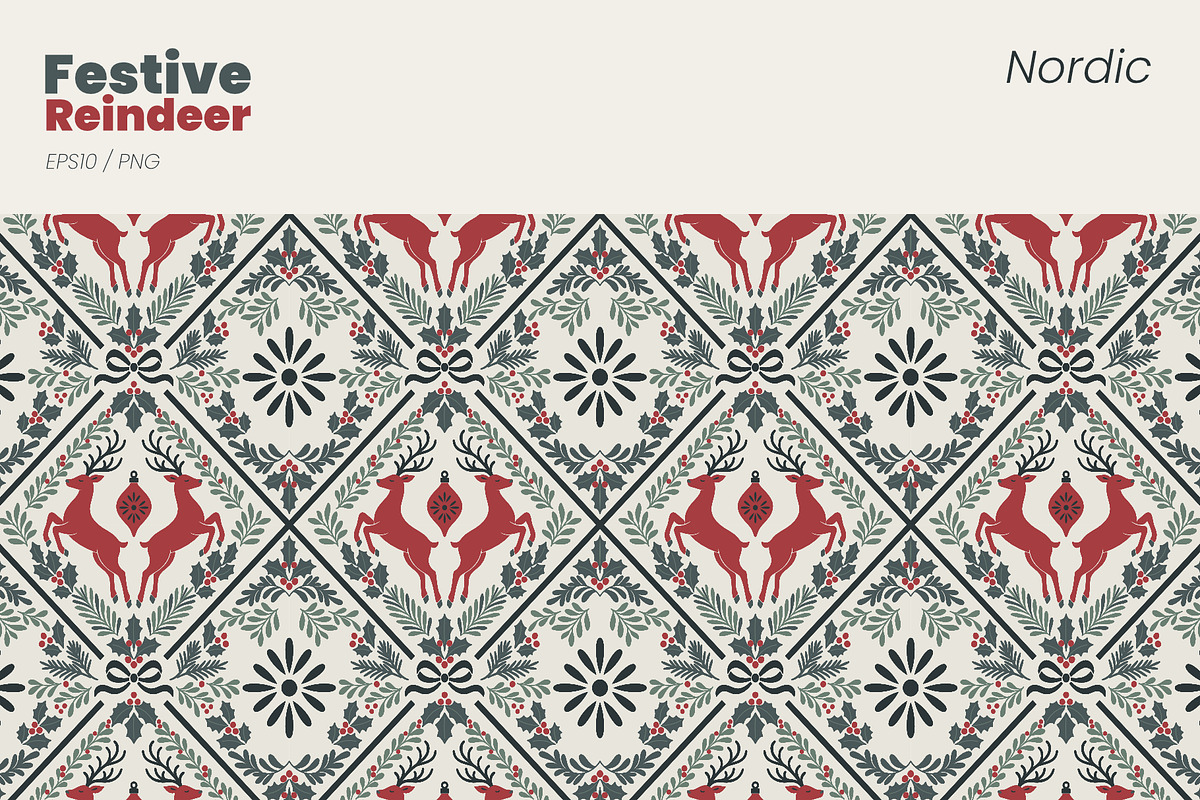 Festive Reindeer Seamless Pattern, a Background Graphic by moja doodle (Photo 6 of 7)