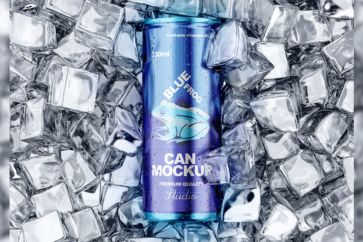 Can With Ice Cubes Mockup, a Packaging Mockup by VadimPetrov (Photo 1 of 6)