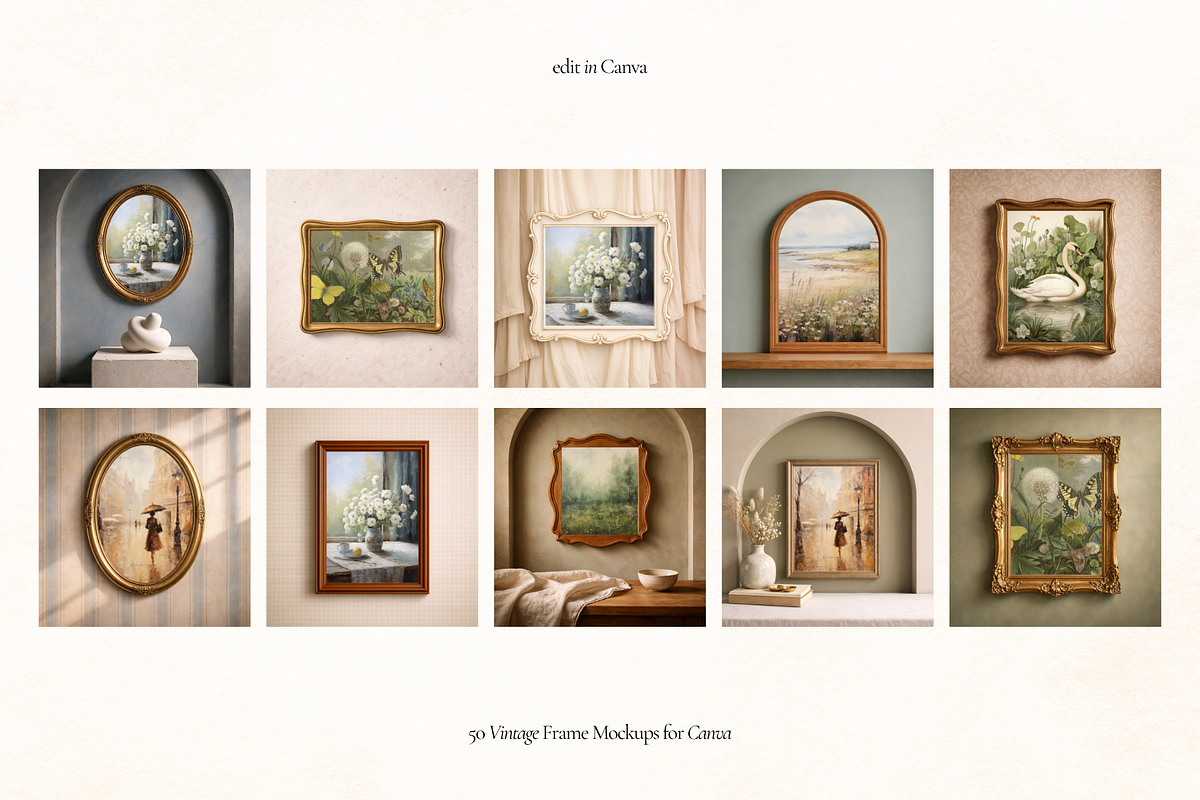 50 Vintage Frame Mockups for Canva, a Household Mockup by Matisse Studio (Photo 5 of 10)