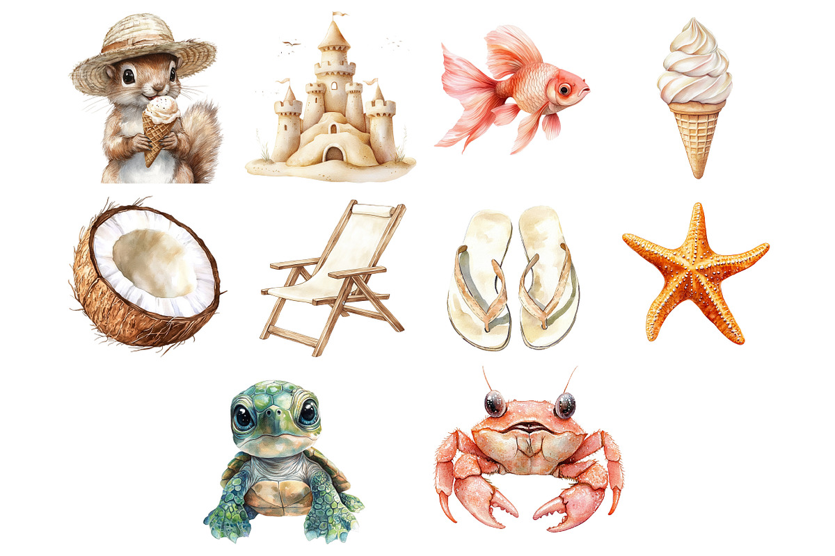 Watercolor Vacation Vibe Clipart, an Illustration by Design Market (Photo 4 of 5)
