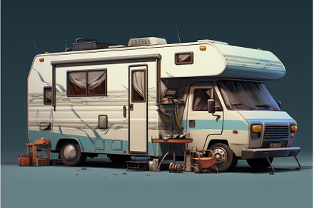 Retro camper van on vacation, a Transportation Photo by Ylivdesign