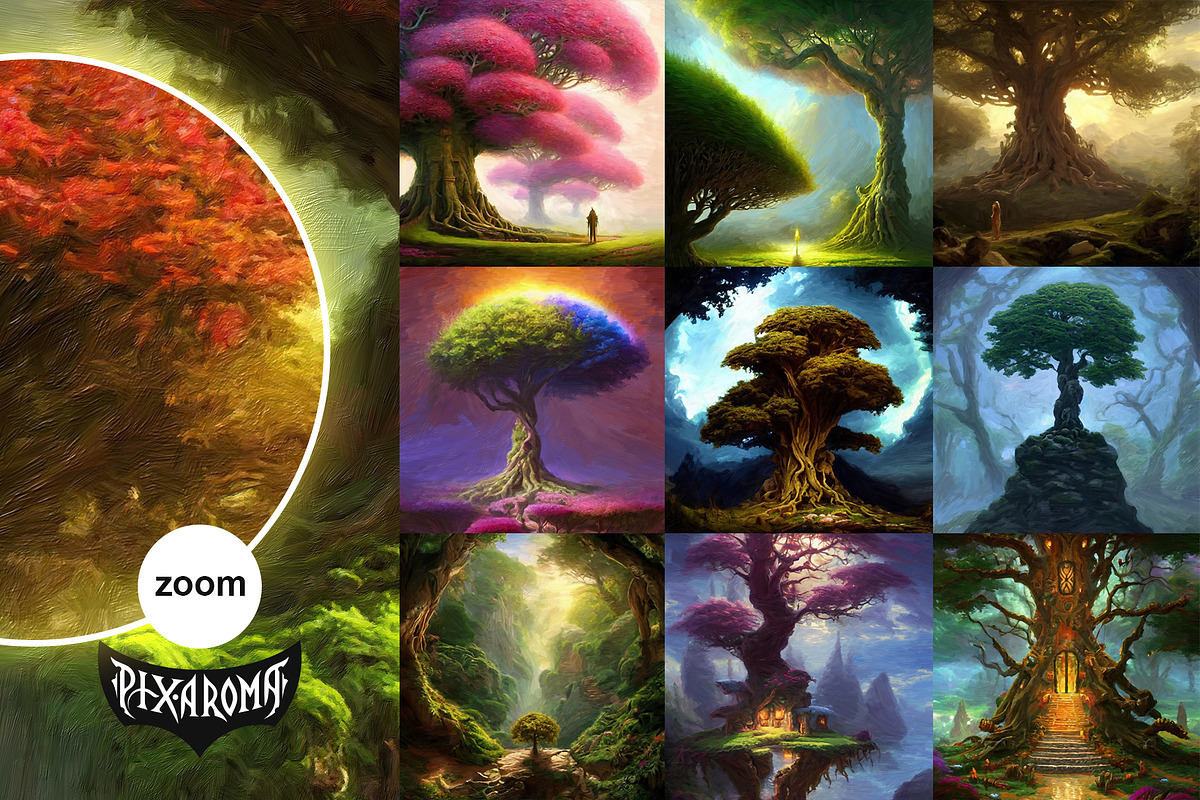 100 Fantasy Trees - Oil Painting Art, an Illustration by pixaroma (Photo 6 of 18)
