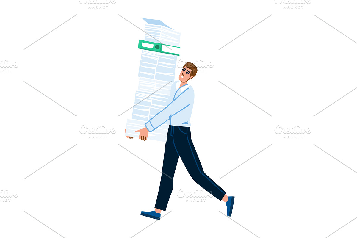 Office worker carrying a large stack, a Finance Illustration by pikepicture