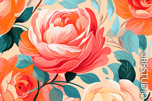 TROPICAL ROSES. Seamless Bundle Of 8