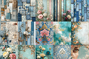 Aqua Blue Shabby Chic Digital Papers, a Pattern Graphic by LA Design (Thumbnail 3 of 10)