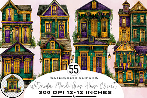 Watercolor Mardi Gras House Clipart, an Illustration by SVGArt