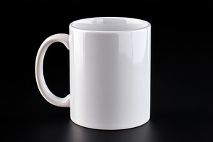 Elegant white ceramic mug on dark background, a Food & Drink Photo by AlyaAnd