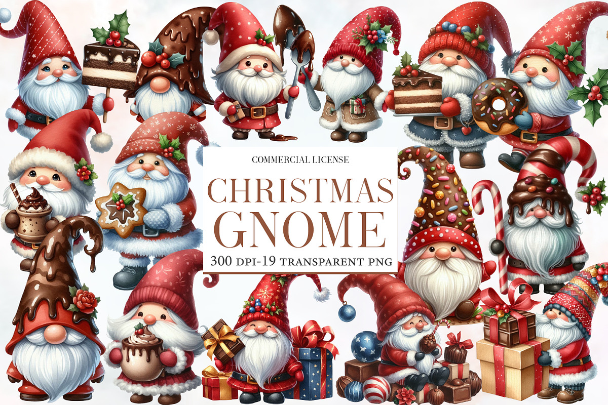 Christmas  Gnome Clipart Bundle, an Illustration by Designworld (Photo 1 of 5)