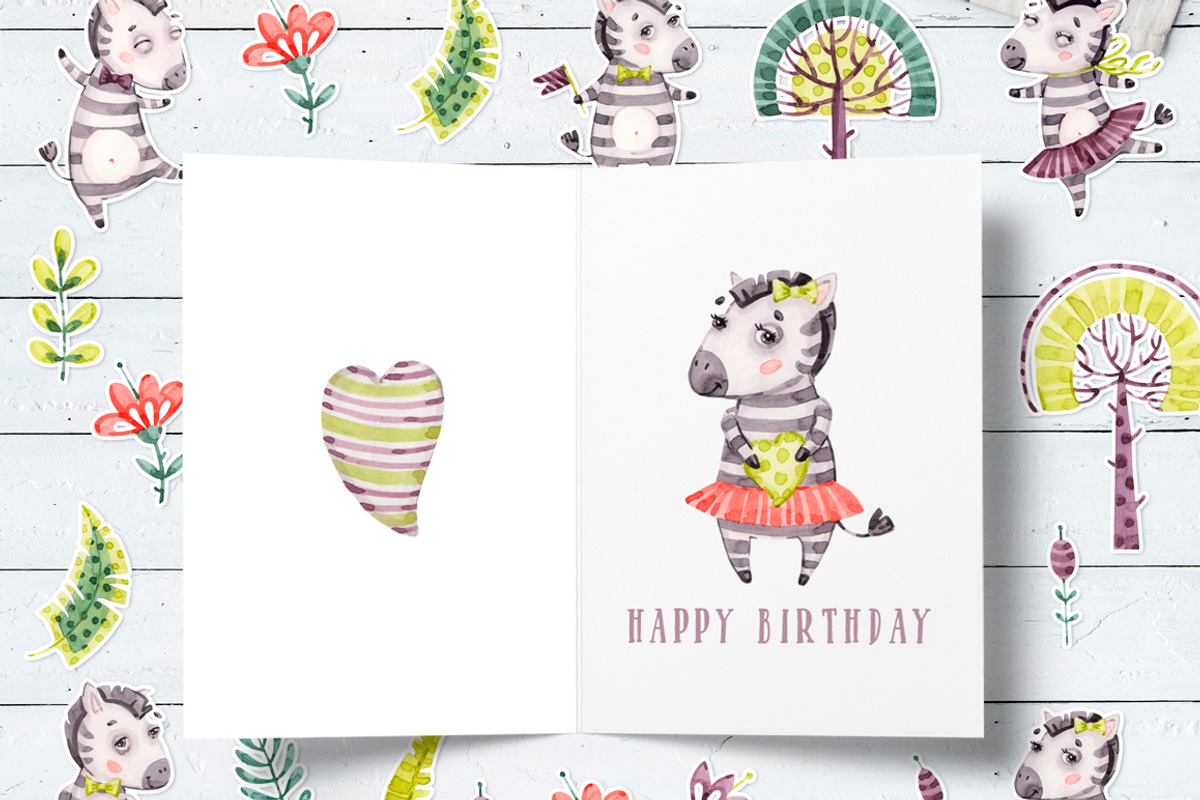 Watercolor nursery cute Zebra friend, an Animal Illustration by UlitkaStudio (Photo 8 of 11)