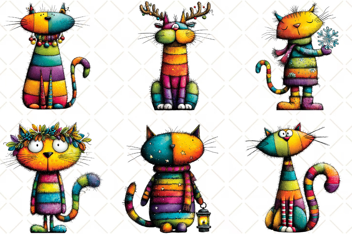 Whimsical Rainbow Christmas Cat, an Illustration by Black Bird Studio (Photo 5 of 6)