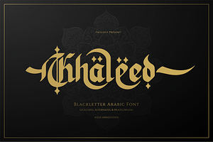 Khaleed | Blackletter Arabic Font, a Script Font by Denustudios