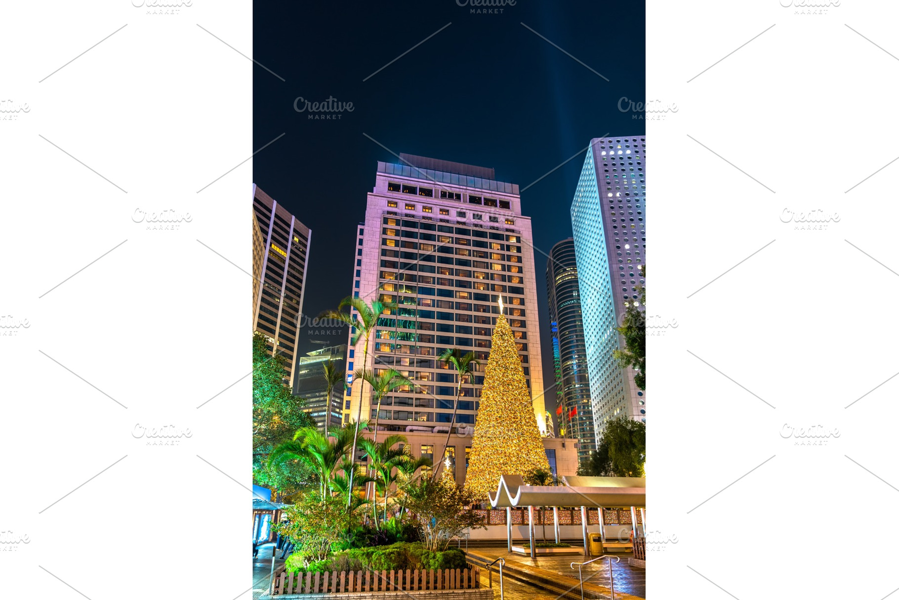 Christmas tree in the central containing hong, kong, and christmas, an Architecture Photo by Leonid Andronov