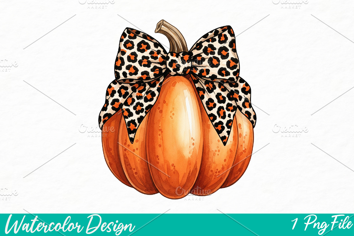 Leopard Coquette Bow Pumpkin, an Illustration by Watercolor design (Photo 1 of 3)