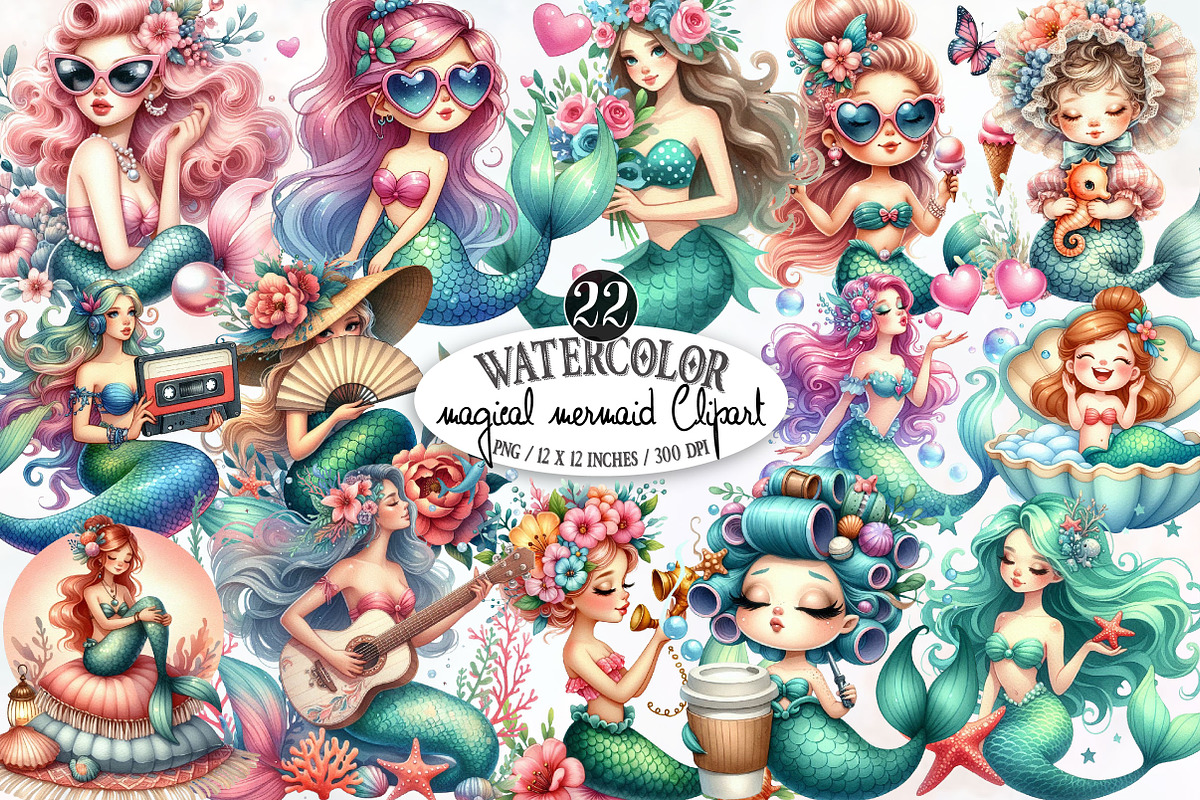 Magical Mermaid Sublimation Bundle, an Illustration by Designking (Photo 1 of 4)