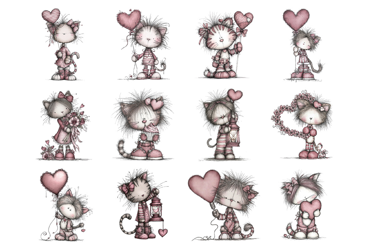 Whimsical Valentine Cat Clipart, an Illustration by Design Market (Photo 2 of 3)