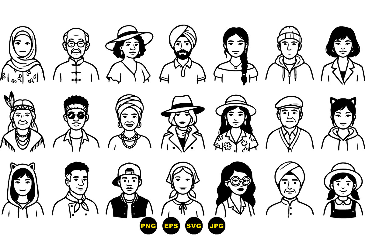Diverse Character Line Art Set, an Illustration by designvectx (Photo 3 of 3)