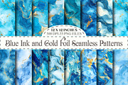 Blue Ink and Gold Foil Digital Paper, a Pattern Graphic by designcity5 (Thumbnail 1 of 5)