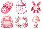 Pink Baby Girl Nursery Clipart, an Illustration by Watercolor design (Thumbnail 3 of 4)