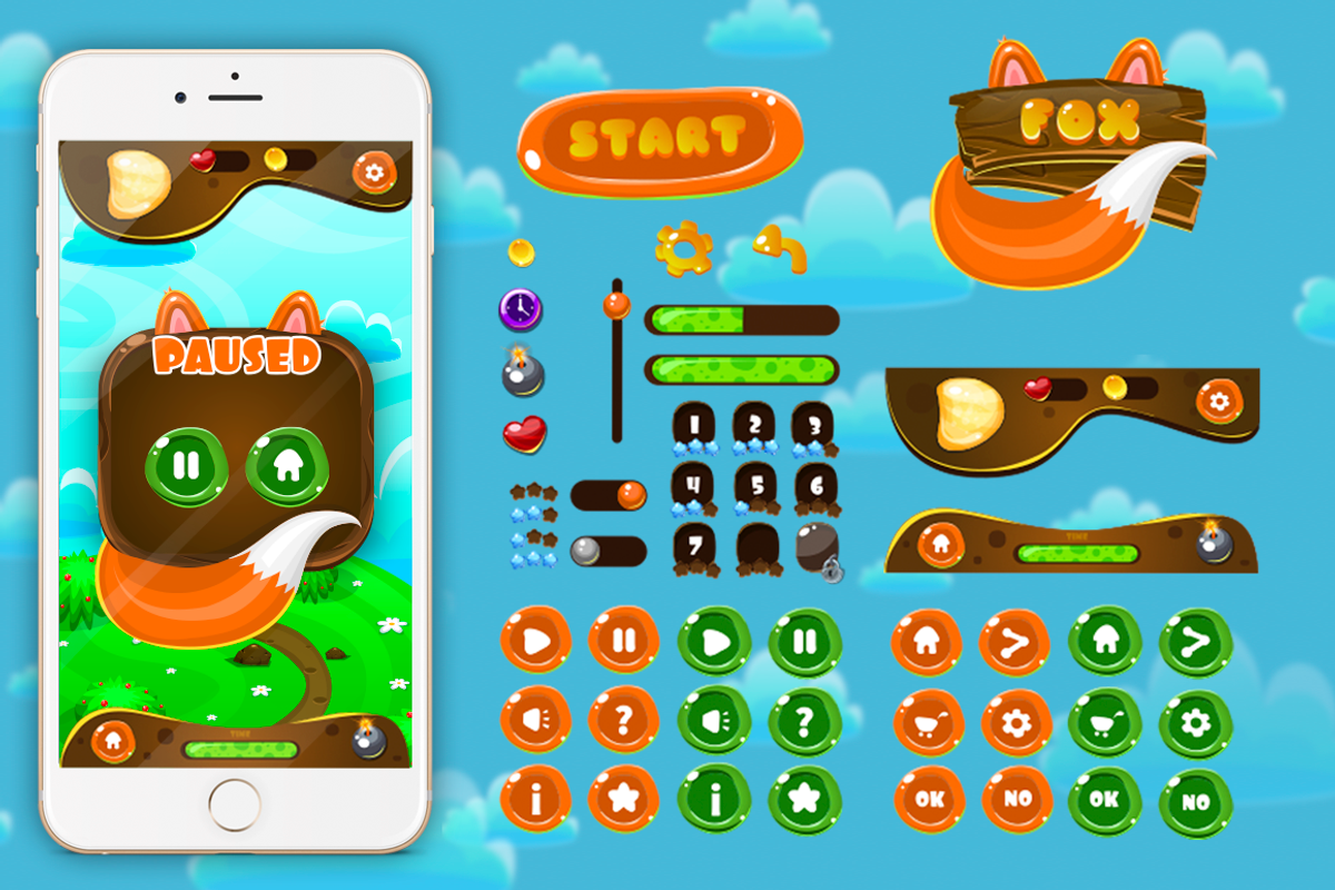 Cartoon Fox Game Interface Pack, a Background Graphic by JUBO