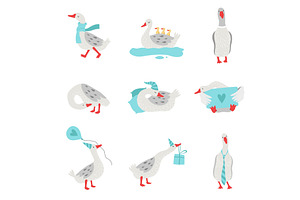 Collection of White Geese in, an Animal Illustration by TopVectors