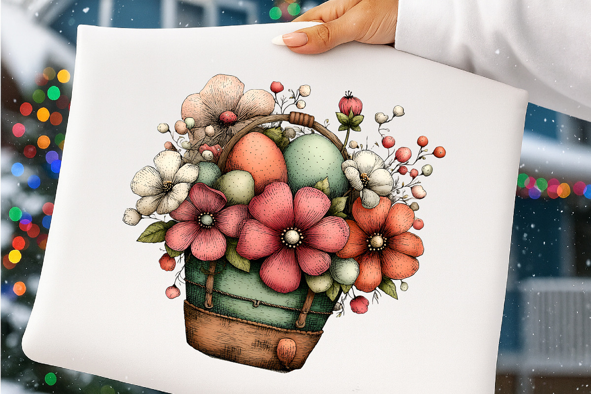 Watercolor spring flower basket PNG, an Illustration by SinaCreation (Photo 6 of 11)