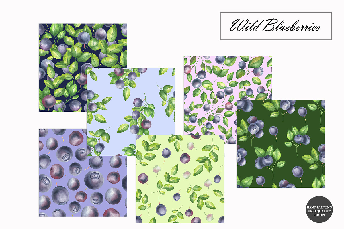 Blueberries Watercolor Patterns, an Illustration by OlDm_Shop (Photo 2 of 10)