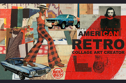 50% SALE!!! American Retro Collage C, an Object Graphic by Lilithcollageart