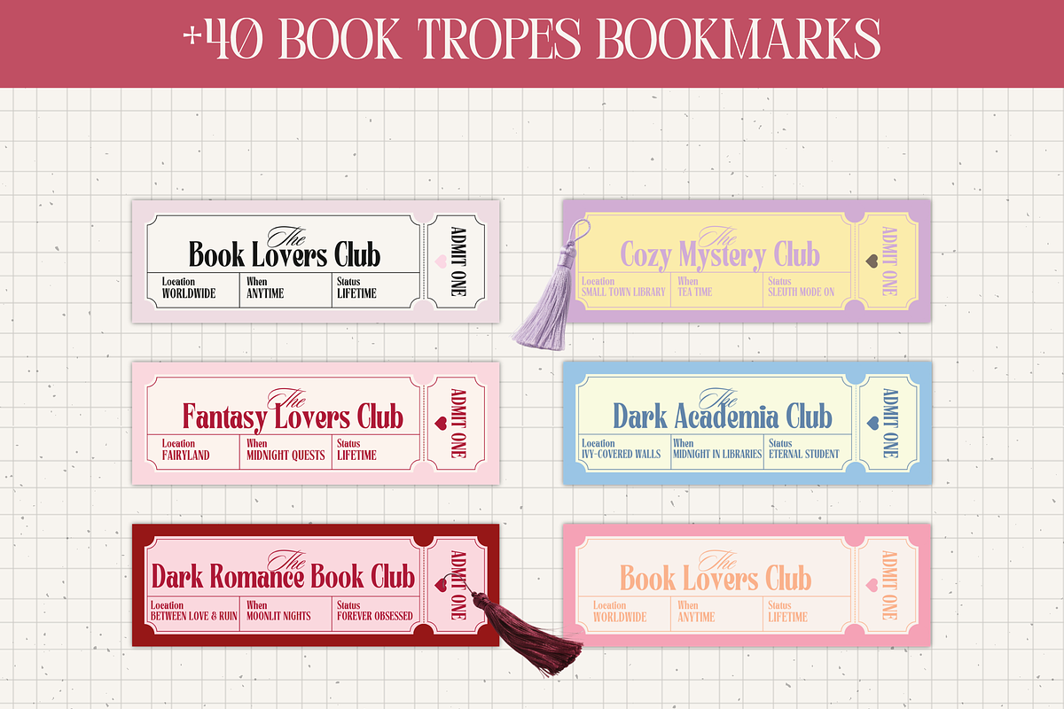 Book Lovers Ticket Bookmark, a Stationery Template by PixelBloomClub (Photo 1 of 6)