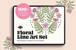 Floral Line Art Set for Procreate, a Brush Add-On by Pencil Twist