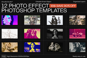 12 Photo Effect Templates, a Layer Style Add-On by iDoodle Studio