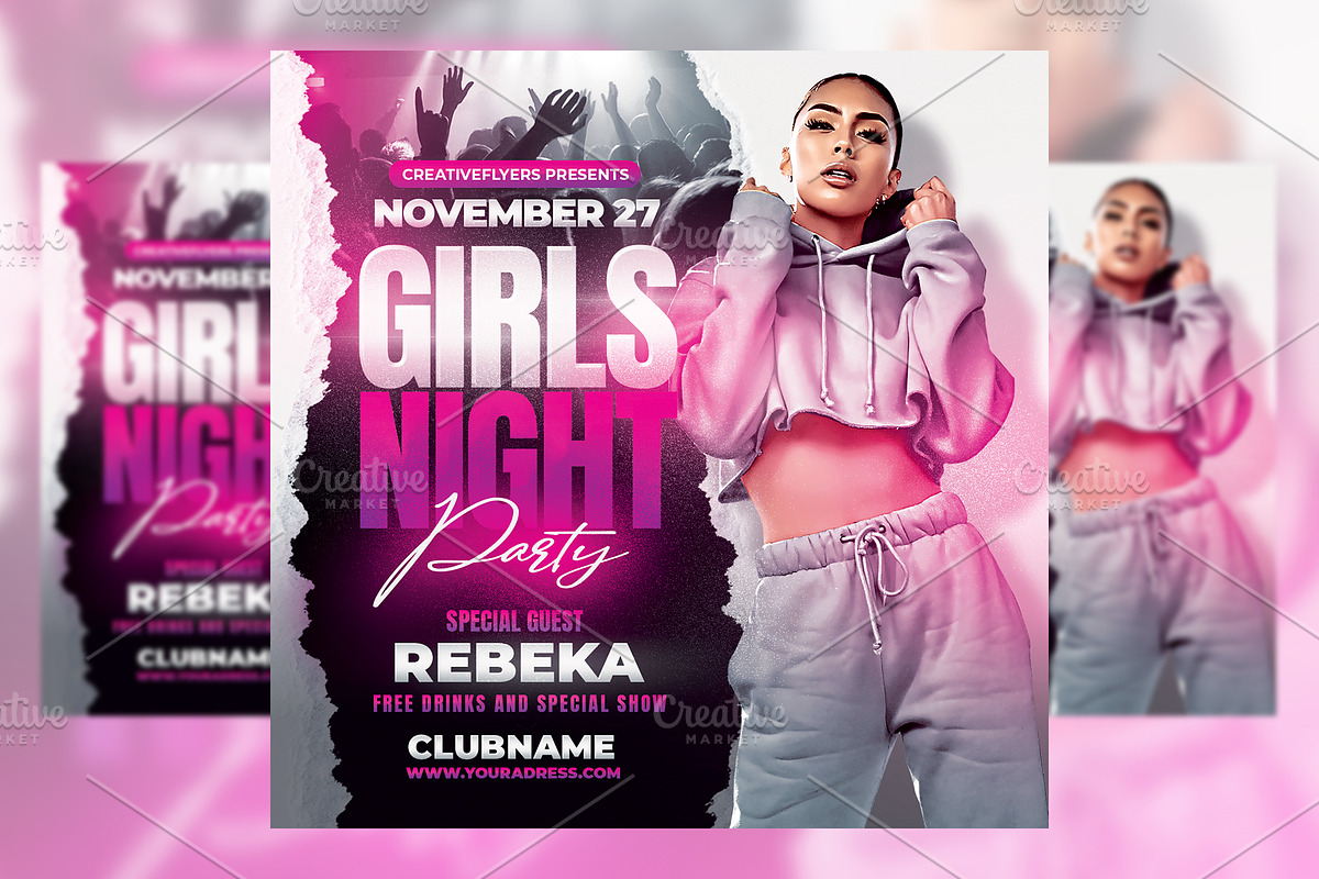 Girls Party Flyer Template, a Poster Template by Rome B Creation ...