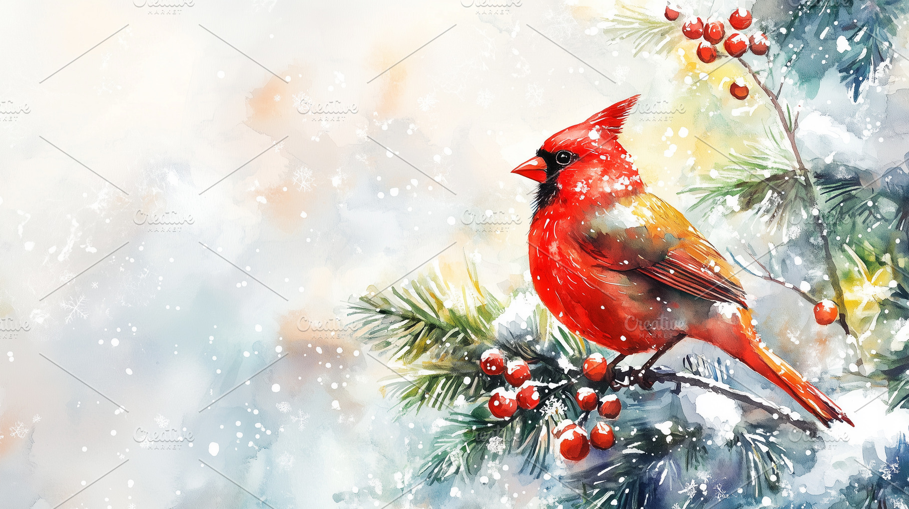 Aquarelle cardinal bird on a branch, a Holiday Photo by MistyDay