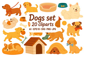 Cute Dogs Clipart Set