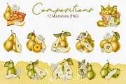 Watercolor Pears Clipart/Pattern, an Illustration by Andre_Eva (Thumbnail 3 of 10)