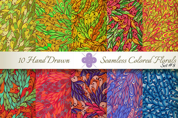 10 Colored Seamless Florals. Set 8