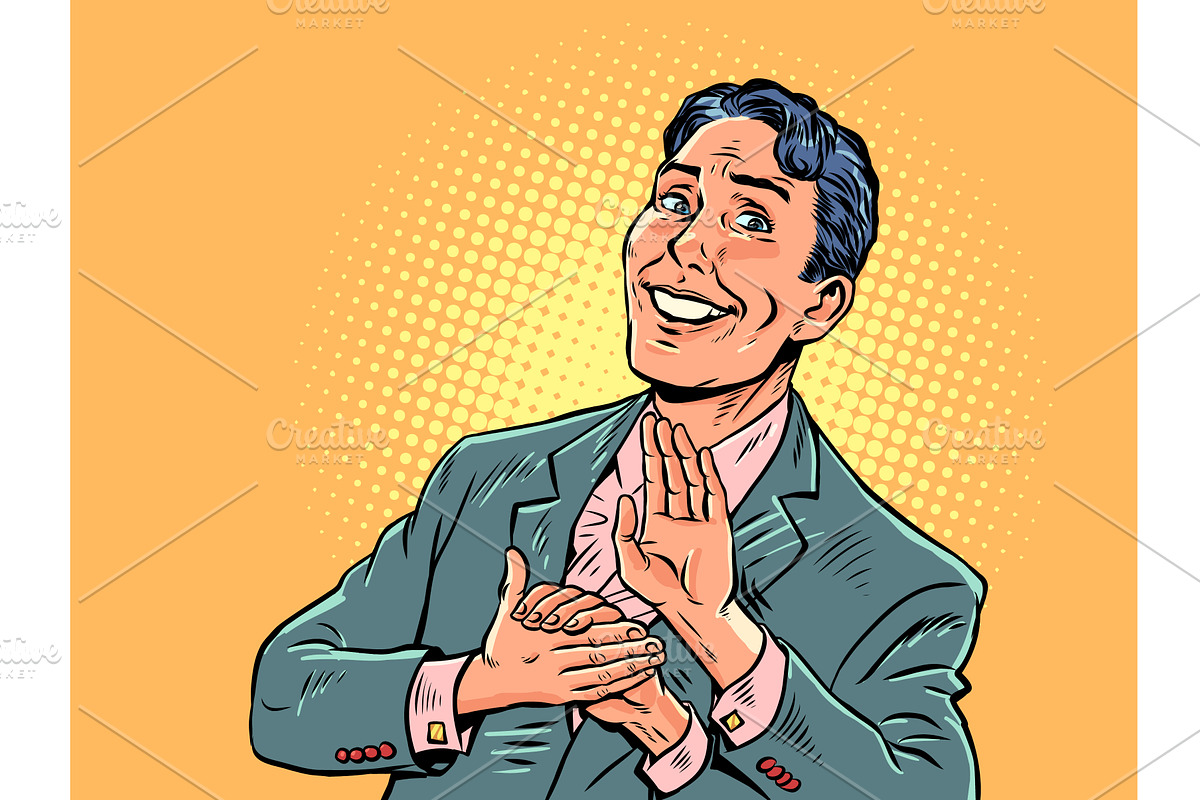 Pop Art Retro Man clapping his hands, a Person Illustration by studiostoks
