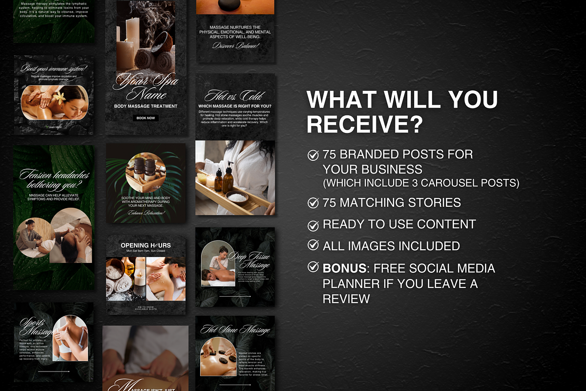 Massage Therapy Instagram Templates, a Social Media Template by DesignsbyMariaStudio (Photo 2 of 9)