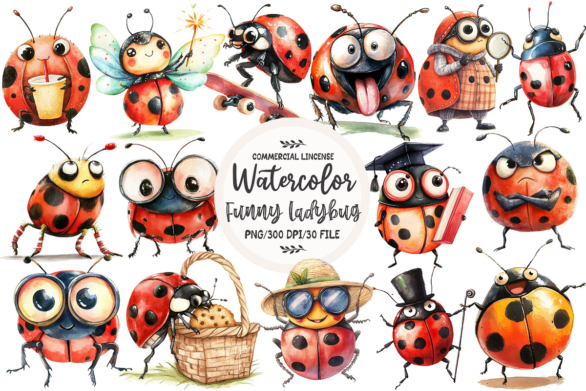 Quirky Funny Ladybug Clipart, an Illustration by OK Design (Photo 1 of 5)