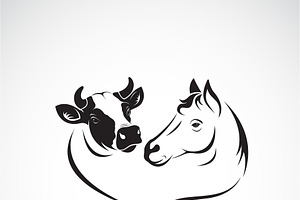 Vector Of Horse Head And Cow Head.