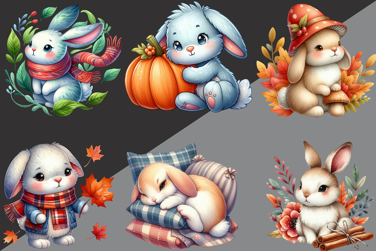 Watercolor Autumn Bunny Clipart, an Illustration by Black Bird Studio (Photo 6 of 6)