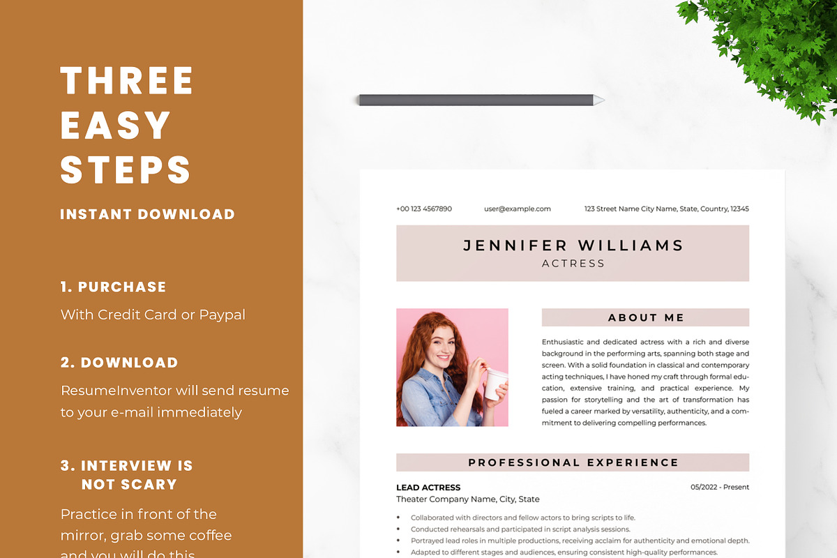Actress Resume Template, a Resume Template by ResumeInventor (Photo 9 of 9)