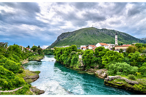 Mostar town at the neretva river in stock photo containing mostar and, an Architecture Photo by Leonid Andronov