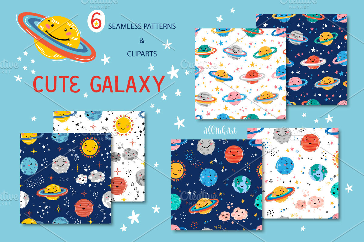 Cute Space Digital Papers & Cliparts, a Pattern Graphic by AllNikArt (Photo 1 of 5)