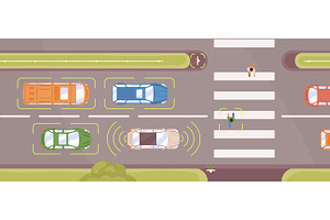 Autonomous smart cars scanning road, a Transportation Illustration by Good Studio