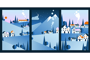 Geometric winter mountain landscapes, an Illustration by art PVP - market
