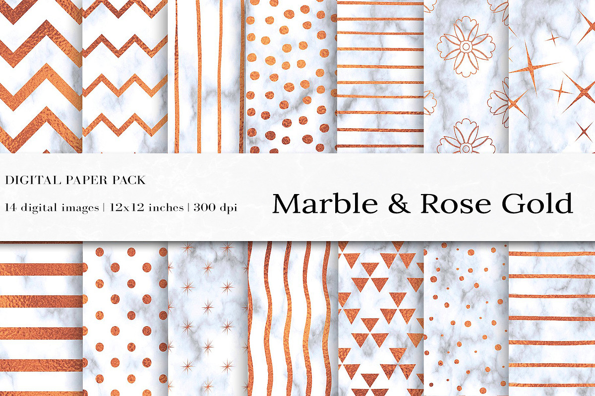 Marble Rose Gold Digital Paper, a Pattern Graphic by BonaDesigns