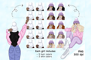 Snowy Girls Clipart, a Seasonal Illustration by GlamArtZhanna (Thumbnail 2 of 4)