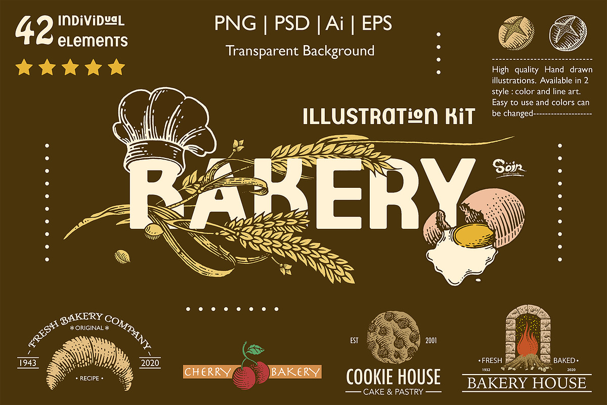 Bakery illustration kit, an Illustration by Soir Creative (Photo 1 of 8)