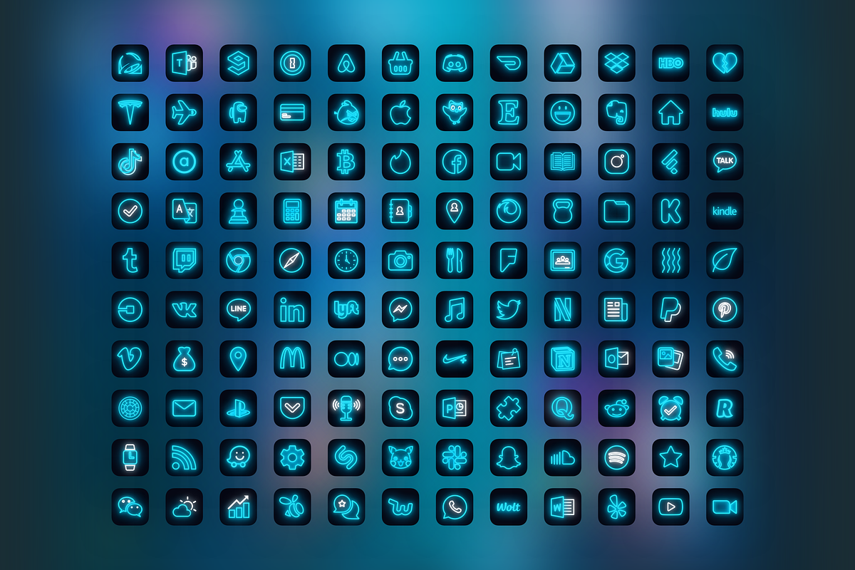 120 Blue Neon iOS 14 App Icon Pack, an Icon by IOS14iconsStudio (Photo 2 of 2)
