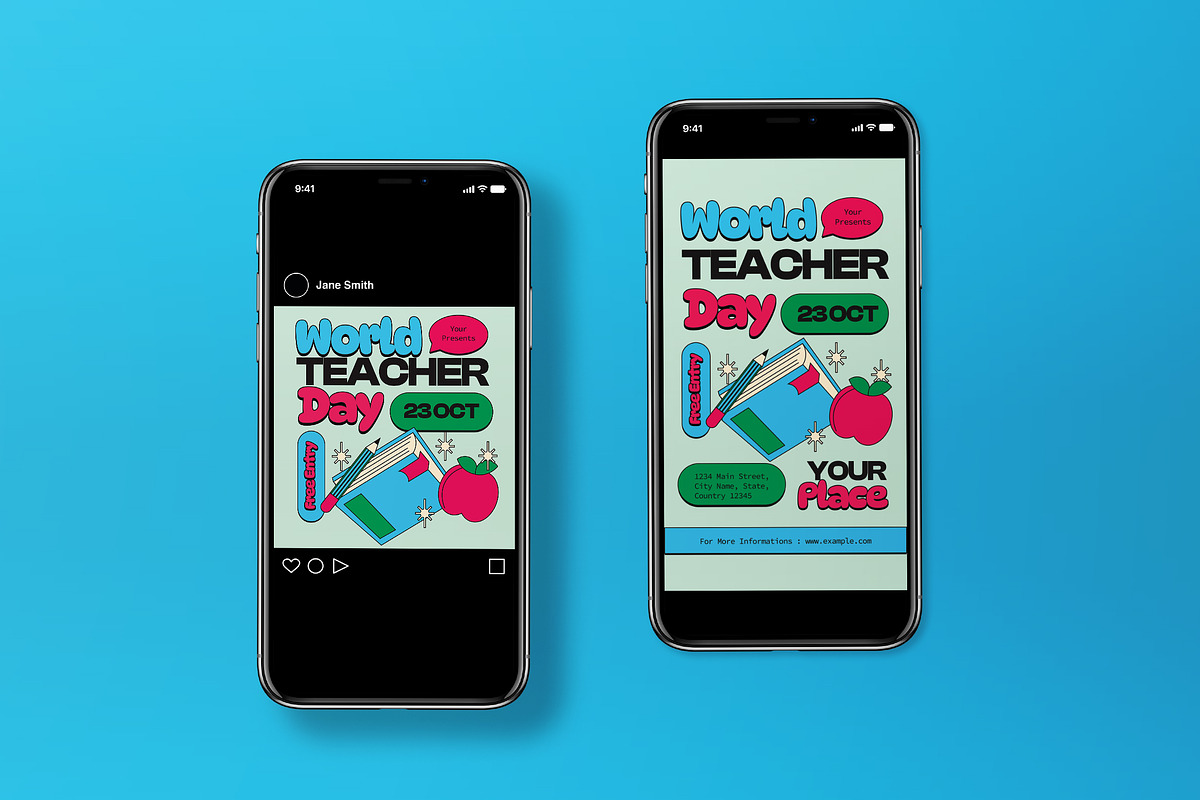 Blue World Teacher Day Flyer Set, a Flyer Template by graphicook (Photo 3 of 3)